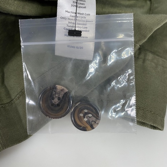 Talbots Jacket Womens XS Green Utility Button Front Cotton Linen Safari Belted - Picture 8 of 14